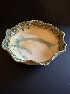 Art Pottery Bowl Slab Built Green Cream 8.5” Artist Signed Nyman Seattle - Picture 1 of 19