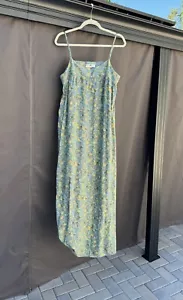Natural Life 100% Rayon Green Floral Tunic Maxi Tank Slip Sun Dress Large - Picture 1 of 9