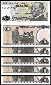 Turkey 10 Lira 1982, aUNC/UNC, 5 Pcs LOT, P-193b - Picture 1 of 4