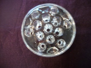 Vintage Large 13 Hole Round Clear Glass Floral Flower Frog 5" - Has 3 Feet