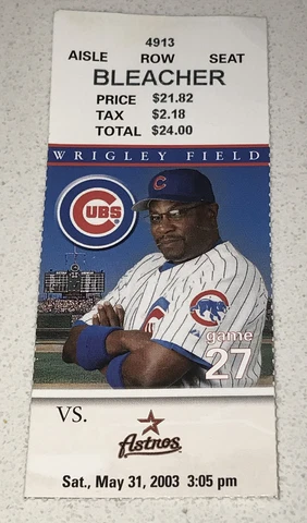 5/31/03 Astro Chicago Cubs MLB Ticket Stub Sammy Sosa 16th Inning 'Walkoff' 5 Ks Cover