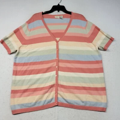 Suéter Cherokee Mujer Plus 2X Azul Rosa Rayas Cárdigan Tejido Botón Elástico Foto 1 de 4