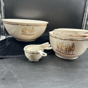 11 Pc Set Horse Western Melamine Mixing Bowl Nesting Spout Measure Cup Bake Cook - Picture 1 of 12