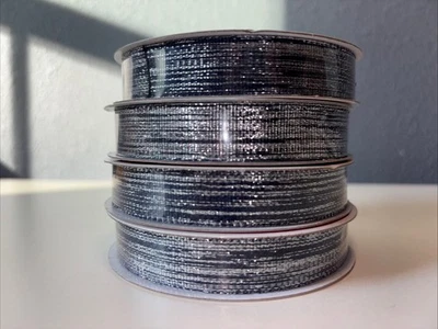 Celebrate It Blue & Silver Colored Ribbon, New Set Of 4. 5/8 in x 30 ft. - Image 1 of 4