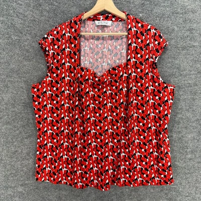Blusa Kasper Mujer 3X Plus Roja Geométrica Manga Corta Pullover Foto 1 de 4