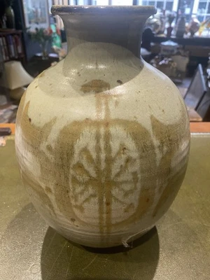 VINTAGE VERA TOLLOW signed stoneware studio pottery vase large 30cm mid century - Image 1 of 3