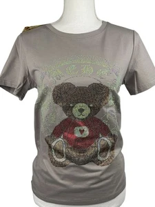 NWT Women Top Blouse Colorful Rhinestones Bear Size S/M Short Sleeve Gray Color - Picture 1 of 16