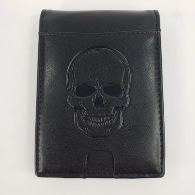 LAZY SKULL Black Bifold Wallet Faux Leather Goth Collection Slim RFID Blocking - Image 1 of 4
