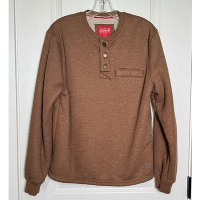 Coleman Mens Medium Brown Knit Sherpa Lined Button Henley Pullover - Image 1 of 4