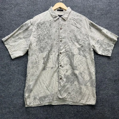 Van Heusen Button Up Shirt Mens Size L Short Sleeve Washable Silk Tropical Print - Image 1 of 4