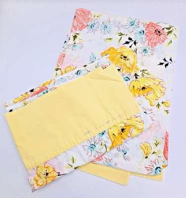 Wondercale by Springmaid Standard Pillowcase Set Yellow Pink Blue Flower VTG 70s - Image 1 of 4