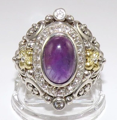 Anillo Barbara Bixby plata esterlina y oro amarillo de 18 quilates amatista púrpura talla 10 FZ Foto 1 de 4