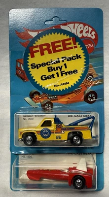 +2 Tarjetas Hot Wheels Raras 1974 Ramblin' Wrecker AAA 24 horas remolque-amarillas-sin perforar Foto 1 de 4