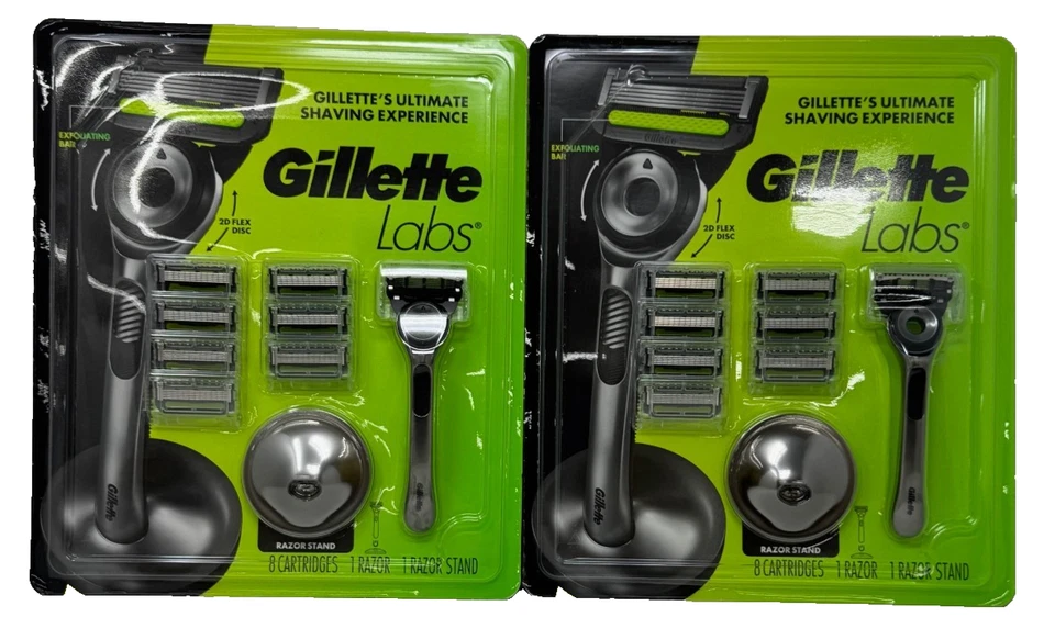 Gillette Labs 2D Flex Disc 5-Blade Razor - 8 Refill Cartridges & Magnetic Stand