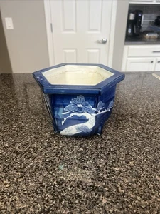 Blue and White Takahashi Bonsai Pot Japanese Art Shape Miniature Tree Container - Picture 1 of 13