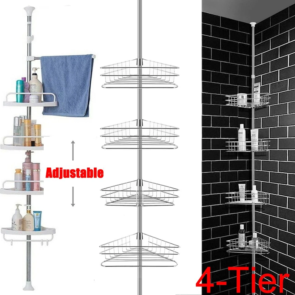 Edelstahl Eckregal Teleskop Höhenverstellbares Duschregal 4 Ebenen ohne Bohren - Bild 1 von 4
