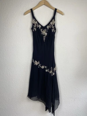 Vestido sin Mangas Y2K Dressbarn 8 Capricho Midi Asimétrico Bordado Seda Floral Foto 1 de 4