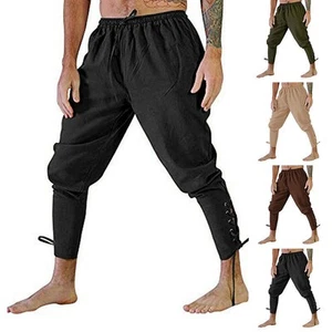 Mens Medieval Renaissance Pirate Pants Viking Gothic Costumes Trousers Clothes - Picture 1 of 15