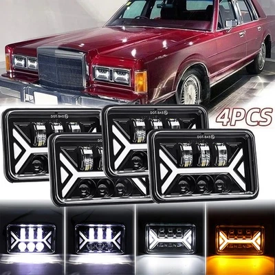 For 1981-1989 Lincoln Town Car 4PCS 4x6"LED Headlights Hi/Lo Beam Turn Light DRL - Image 1 of 4