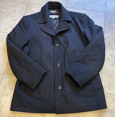 Perry Ellis Portfolio Wool Blend Coat Men's L | Black Quilted Lined | Pockets - Image 1 of 4