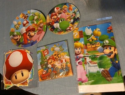 42 Pc Super Mario B.Day Supplies Party Decor: Plates Napkins Banner Tablecover  - Image 1 of 4