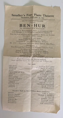 1927 Ben-Hur Movie Handbill Smalley’s Fort Plain Theatre NY MGM Silent Film - Image 1 of 4