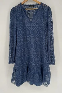 Juicy Couture Black Label Women’s Large Dress Deep Sea Blue Embroidered Mesh New - Picture 1 of 12