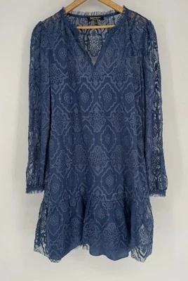 Juicy Couture Black Label Women’s Large Dress Deep Sea Blue Embroidered Mesh New - Image 1 of 4