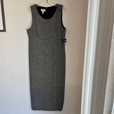 Vestido maxi vintage Talbots feminino 100% lã envoltório fivelas laterais cinza tweed tamanho 10 - Imagem 1 de 4