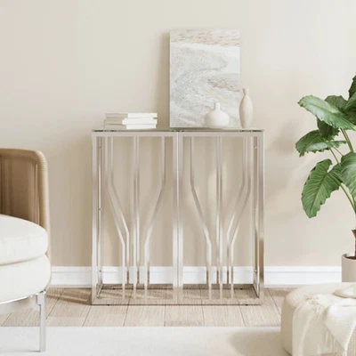  Console Table Silver Stainless Steel, Tempered Glass - Image 1 of 4