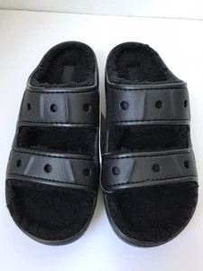 WOMEN'S CROCS BLACK BAYA COZZZY SHERPA LINED 2 STRAP POOL SANDAL SIZE 10 NWT - Picture 1 of 8