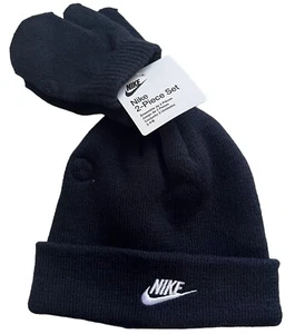 Nike Toddler Boys Size 2/4T Hat and Mittens 2 Piece Set Obsidian Black New - Picture 1 of 6