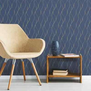 RoomMates Navy Wave Ogee Vinyl Peel & Stick Wallpaper Roll Covers 28.18 Sq Ft - Picture 1 of 6
