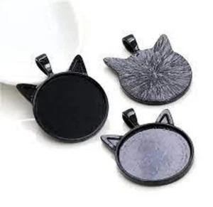 lot de 5 Pendentifs chat Support pour cabochon 25 mm couleur noir - Foto 1 di 2