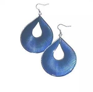 1 PR DANGLING BLUE TEARDROP STYLE EARRINGS COVERED BY ENAMEL - EAR995 - Picture 1 of 1