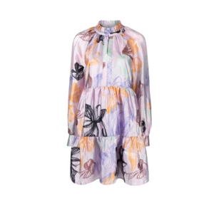 Stine Goya Jasmine Tulip Mini Dress Womens XS Purple Floral Long Sleeve Tiered - Picture 1 of 12