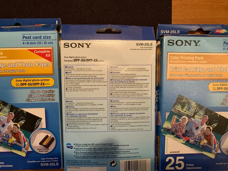 Paquete de 3 paquetes de impresión en color Sony cartucho de impresión 25 papel fotográfico 4x6 SVM-25LS nuevo Foto 1 de 1