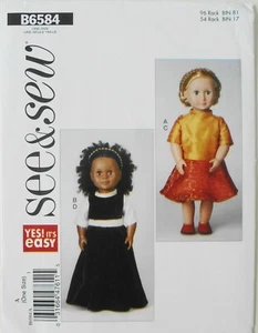 See & Sew 6584 Yes It's Easy 18" Doll Clothes Top Skirts Sewing Pattern  - Picture 1 of 1