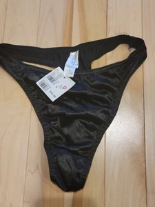 1997 NWT VICTORIA'S SECRET S BLACK SECOND SKIN SATIN VINTAGE RARE THONG PANTIES - Picture 1 of 4
