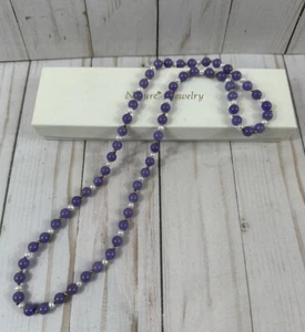 28” Natures Jewelry Purple Lavender Jade And Pearl Necklace-w-Gold Spacers - Picture 1 of 9