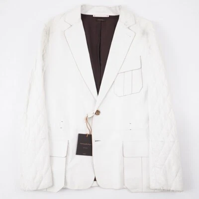 Ermenegildo Zegna Couture 象牙色 白色皮革夹克 M (Eu 50) 全新带标签 不完美 — 第 1/4 张图片