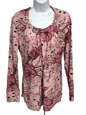 Blusa Floral IZOD Rosa Larga Elástica 100% Algodón Talla Mediana Cintura Ceñida (B2) Foto 1 de 4