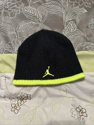 Jordan Jumpman Logo Youth Kid Boy Black Neon Yellow Beanie Winter Hat Basketball - Image 1 of 3