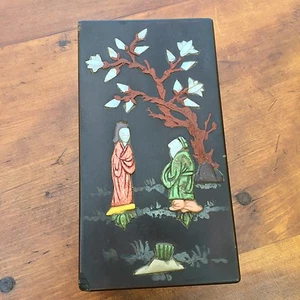 Antique Chinese Paper Mache Laquer Box with Hand Inlay Mother of Pearl - Picture 1 of 1