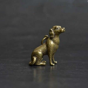Ciondolo statua cane zodiaco portafortuna ottone puro cinese vecchio da collezione - Foto 1 di 6