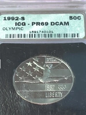 1992-S US Mint Olympic Gymnast 50c Commemorative ICG Certified PR69 DCAM! - Image 1 of 3