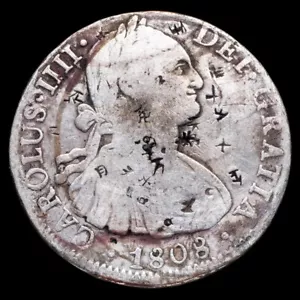 Carlos IV, 8 Reales de Mexico 1808 (TH) Resello Chino - 39 mm / 26.17 gr. - Foto 1 di 3