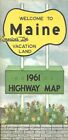 1961 MAINE carte routière officielle de l'État Portland Augusta Kittery Rumford Bangor