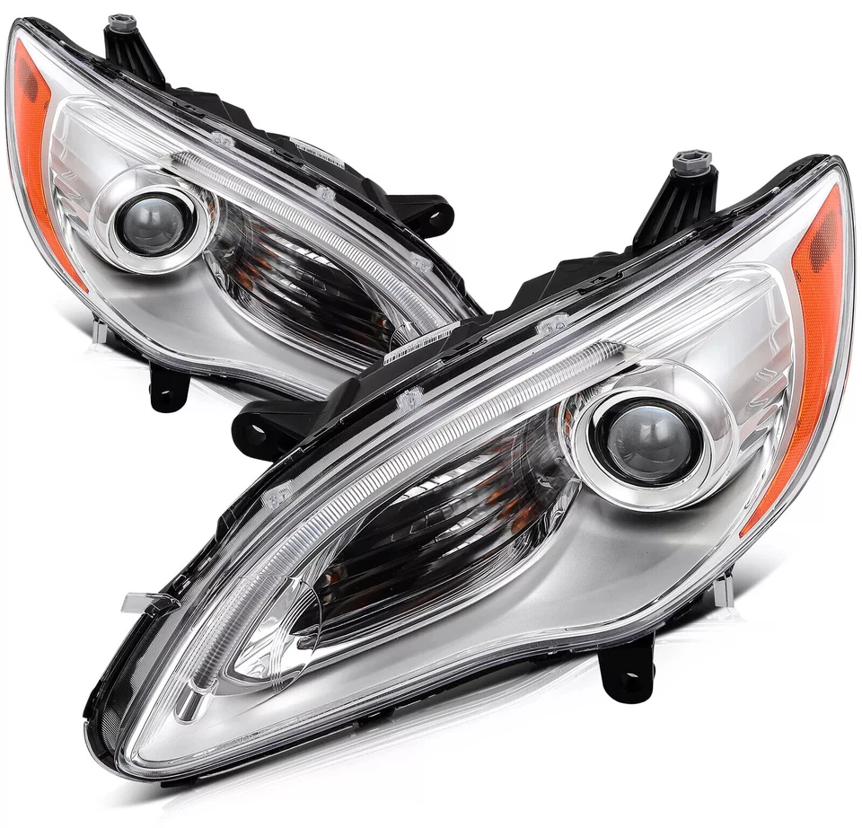Pair Left+Right Headlights For 2011-2014 Chrysler 200 w/LED DRL Chrome Projector Foto 1 de 1