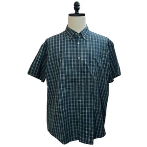 Van Heusen Shirt Men's XL Teal Check Regular Fit No Iron Short Sleeve Button Up - Picture 1 of 3